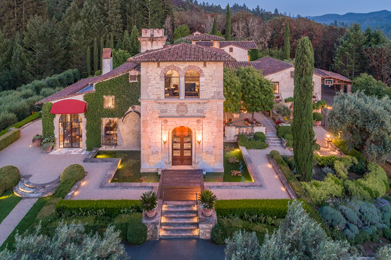 Aerial view Tuscan Mansion