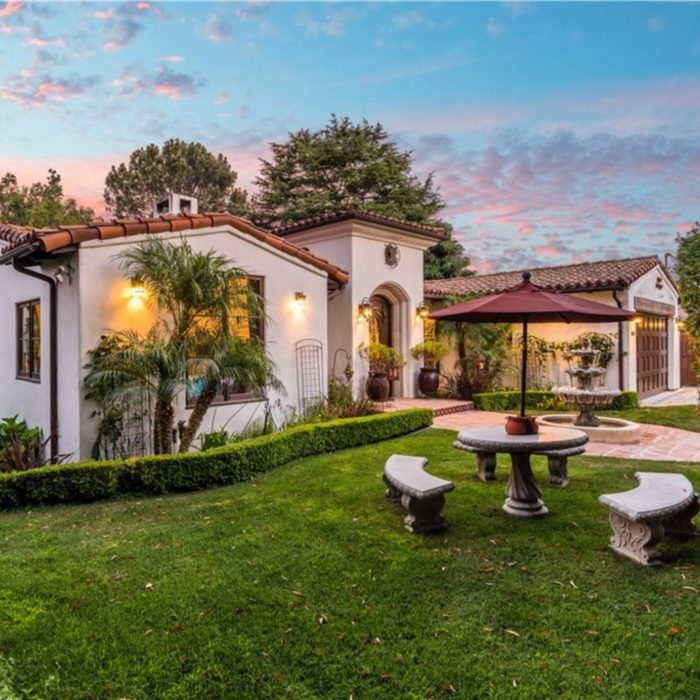 Adobe-style home at dusk