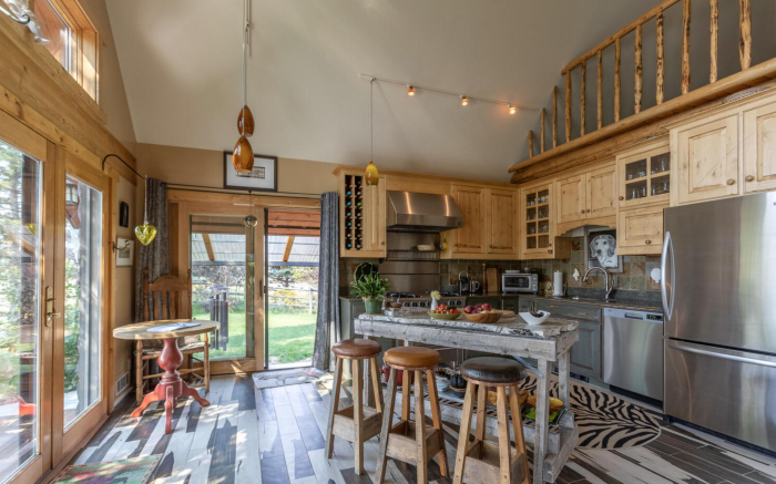 Cabin kitchen with stools