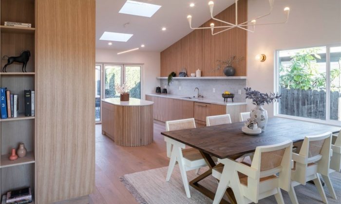 Kitchen and breakfast table with Douglas Fir cabinets