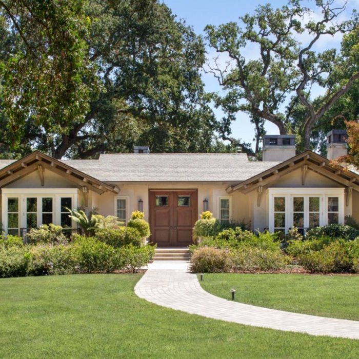 Atherton estate front lawn and entrance view of house