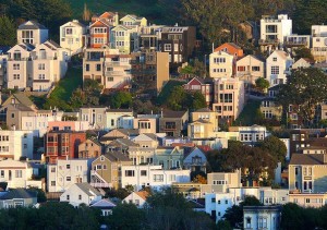 A hillside of homes in San Francisco's Bernal Heights neighborhood.