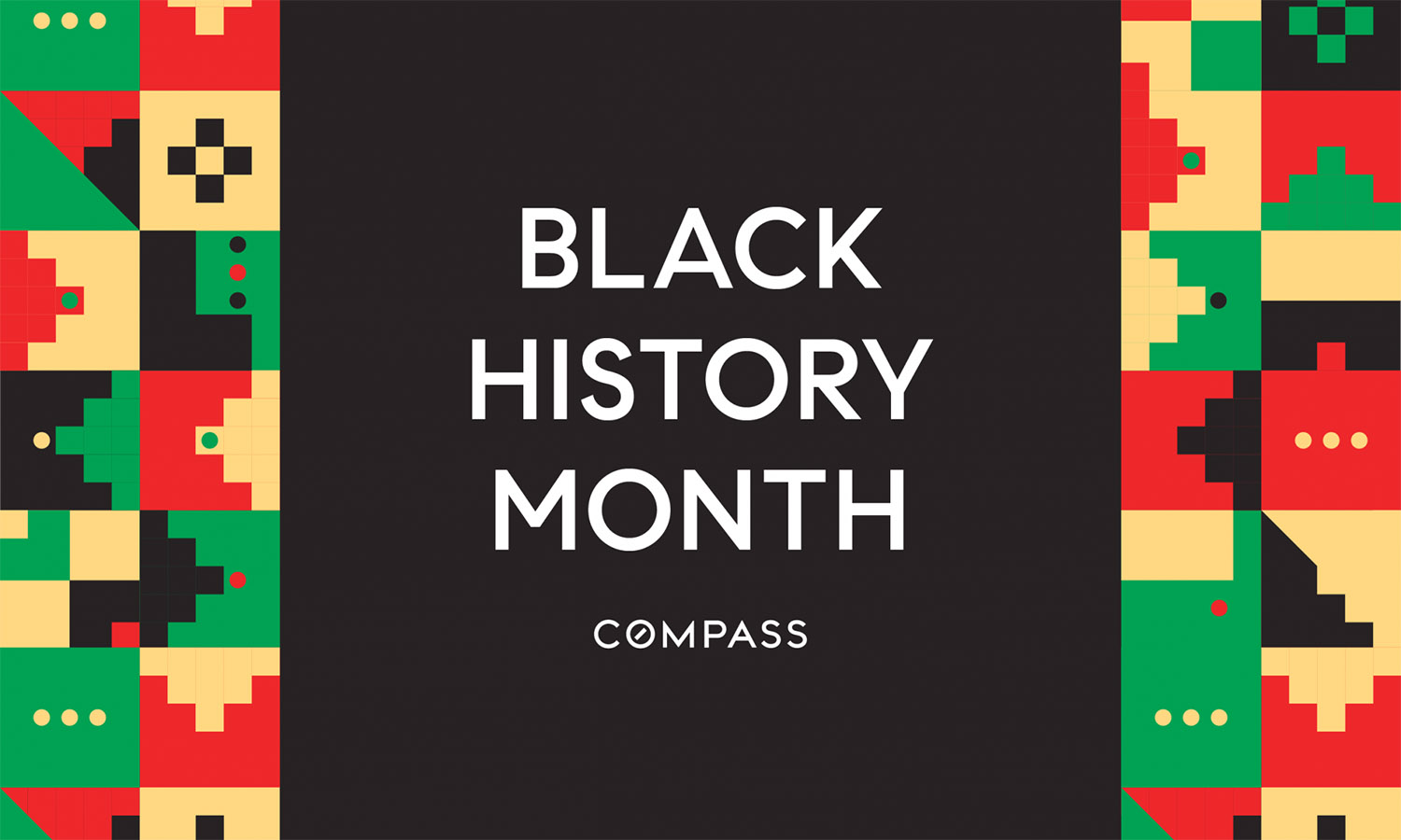 Black History Month Banner with red, green, yellow cubicle border
