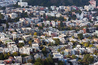 An aerial view of homes in San Francisco's Buena Vista neighborhood