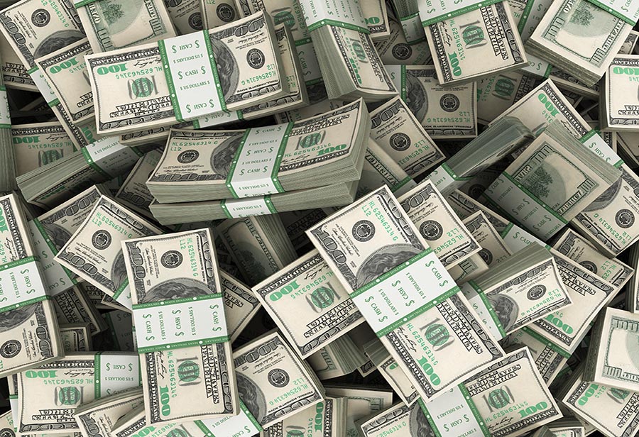 Background with money american hundred dollar bills stacks