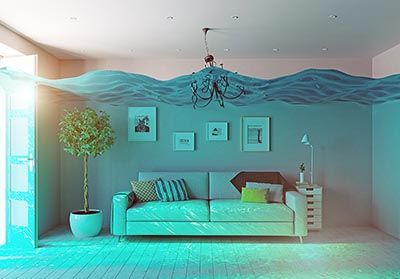 A living room under water