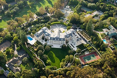 An aerial view of a mansion in the Holmby Hills section of Los Angeles