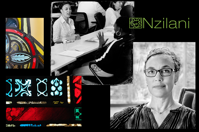 Image collage, featuring Nzilani business owner Ariana Makau, and some of the companies stained glass
