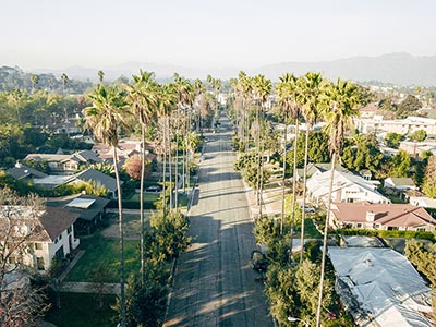 A palm-tree-lined street in California