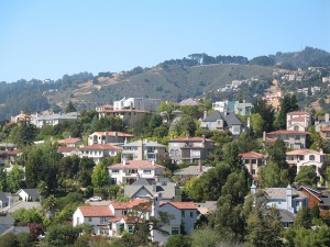 Photo of hillside homes in Oakland's Rockridge neighborhood.