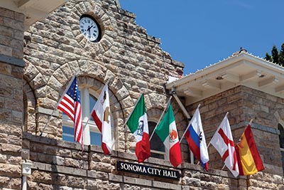 Flags at Sonoma's city hall