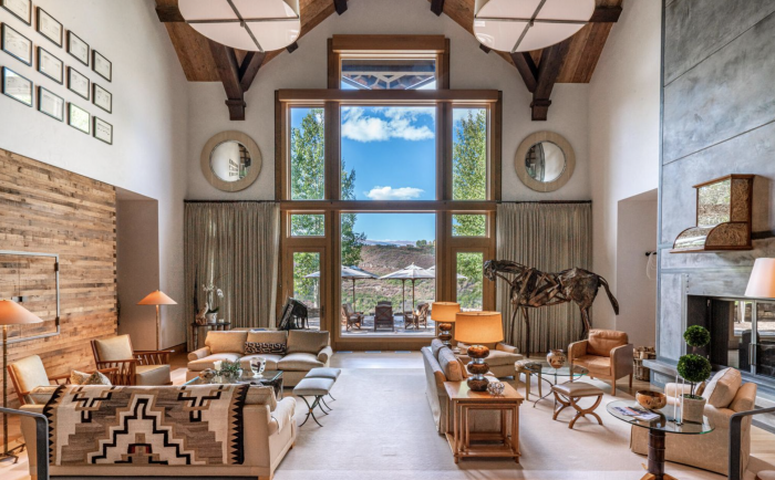 Interior of mountain home with wooded furniture