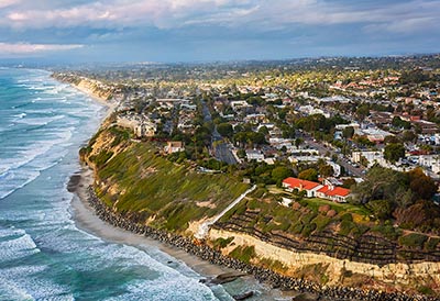 An aerial view of the Southern California coast.