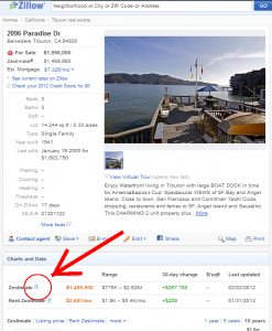Screen capture of Zillow page