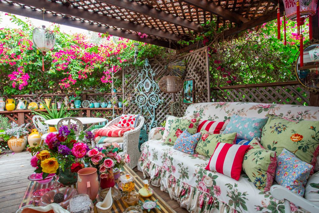 cool patio with lattice. 