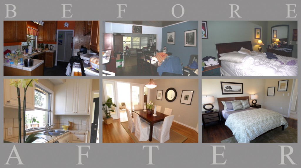 before and after view of staged home