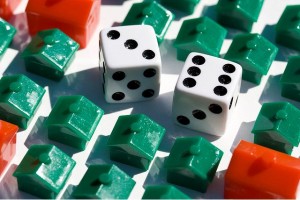 Illustration of Monopoly game pieces and dice