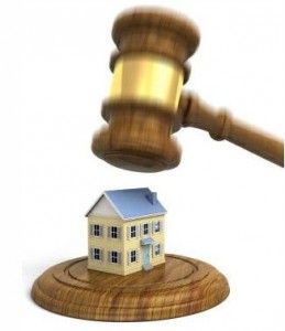 Illustration of a judge's gavel coming down on a house