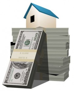 Illustation of a house on a stack of money