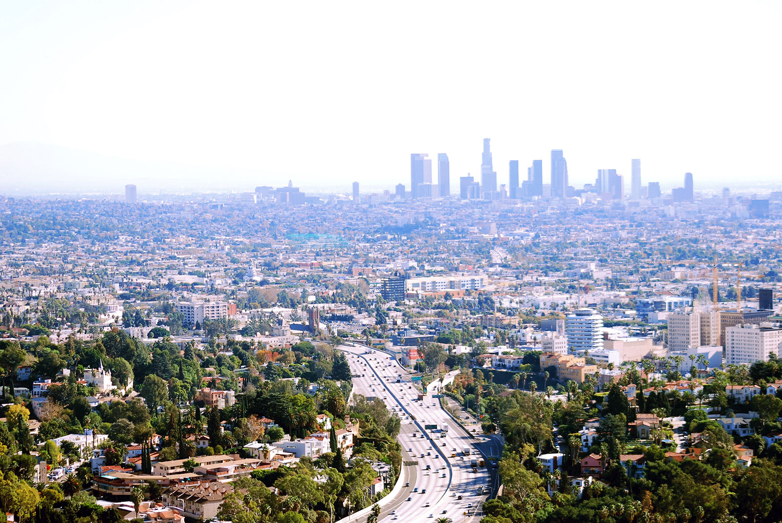 Los Angeles metropolitan area view with downtown on horizon