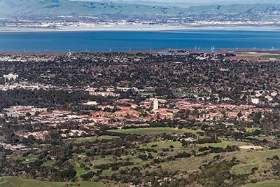 An aerial view of Palo Alto and Stanford University