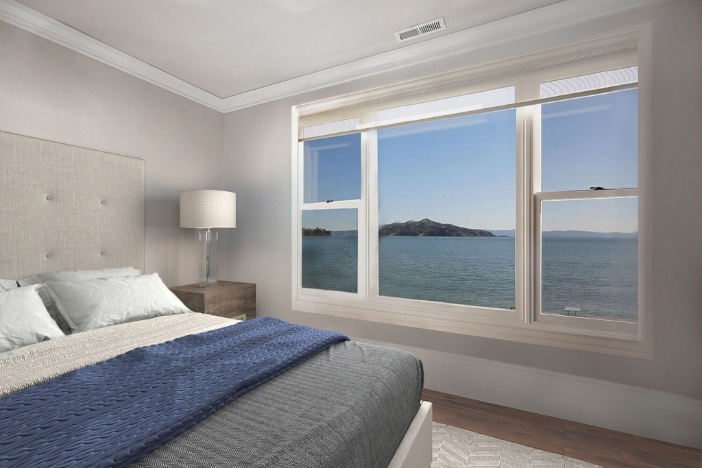 Bedroom with view of angel island
