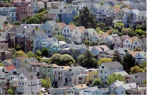Houses crowded on a San Francisco hill
