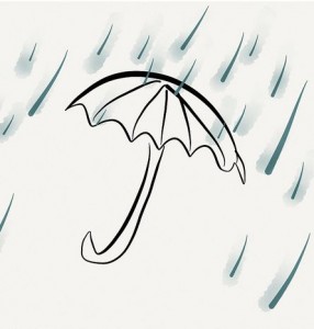 Drawing of an umbrella in the rain