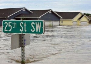 Photo of homes partially under water.